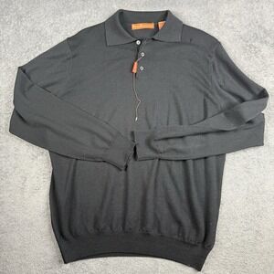 Sette‎ Ponti Merino Wool Sweater Mens L Black Mock Neck Layer Italy Golf Y2K